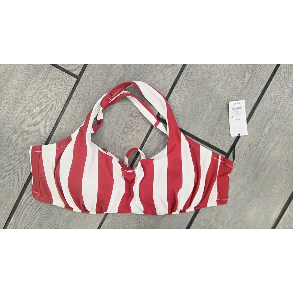 Shade & Shore Red White Striped Underwire Halter Bikini Top 38DD NWT‎